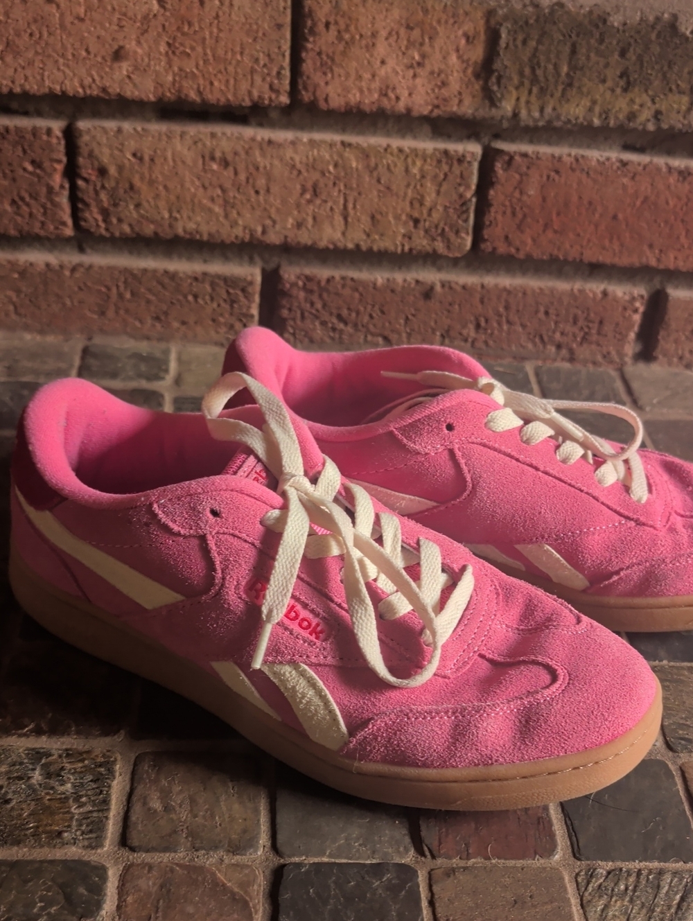 Reebok Pink Suede Low-Top Sneakers with Cream Accents